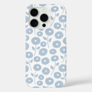 Coques iPhone 16 Pro Motif Répété Fleur Floue Bleu sur Blanc
