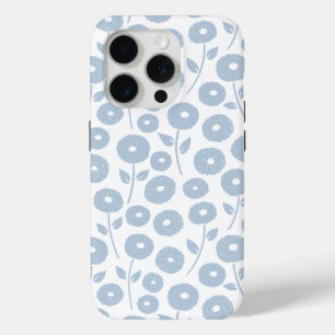 Coque iPhone 15 Pro Motif Répété Fleur Floue Bleu sur Blanc