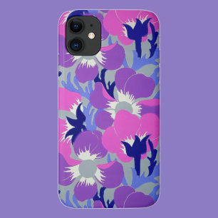 Coques Pour iPhone Motif rétro de fleur d'anémone rose et violet gras