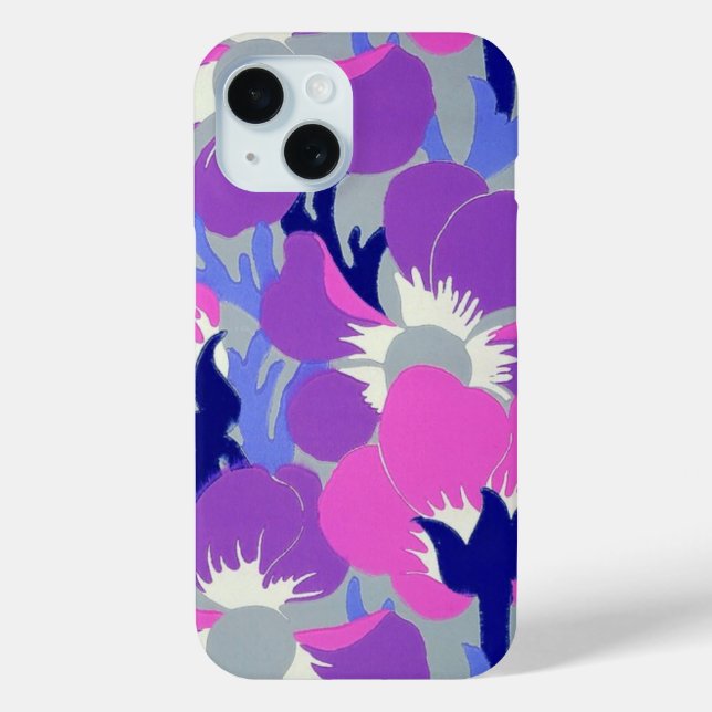 Coques Case-Mate iPhone Motif Rétro de Fleur de Vent Rose et Violet Gras  (Verso)