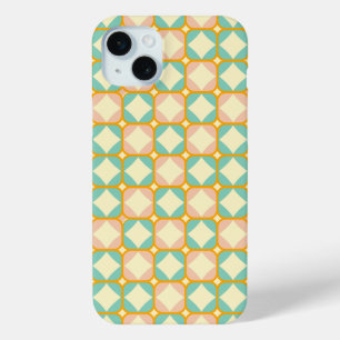 Coque iPhone 15 Mini Motif rétro sans couture avec des carrés arrondis