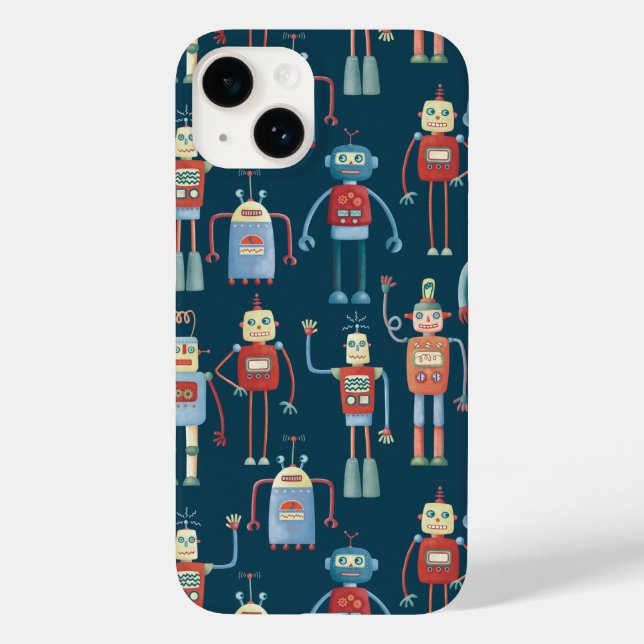 Coques Case-Mate iPhone Motif robotique rétro foncé (Verso)