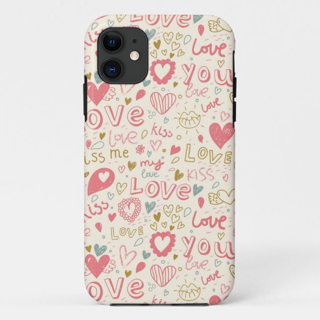 Coques Case-Mate iPhone Motif romantique aux coeurs et aux lèvres (Dos)