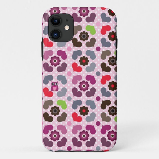 Coques Case-Mate iPhone motif rose de fleurs et de hiboux (Dos)