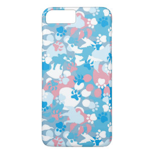 Coque iPhone 8 Plus/7 Plus Motif rose et bleu de chien de camouflage