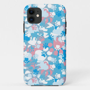 Coque iPhone 11 Motif rose et bleu de chien de camouflage