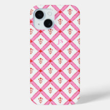 Motif rose et rouge girly avec initiales