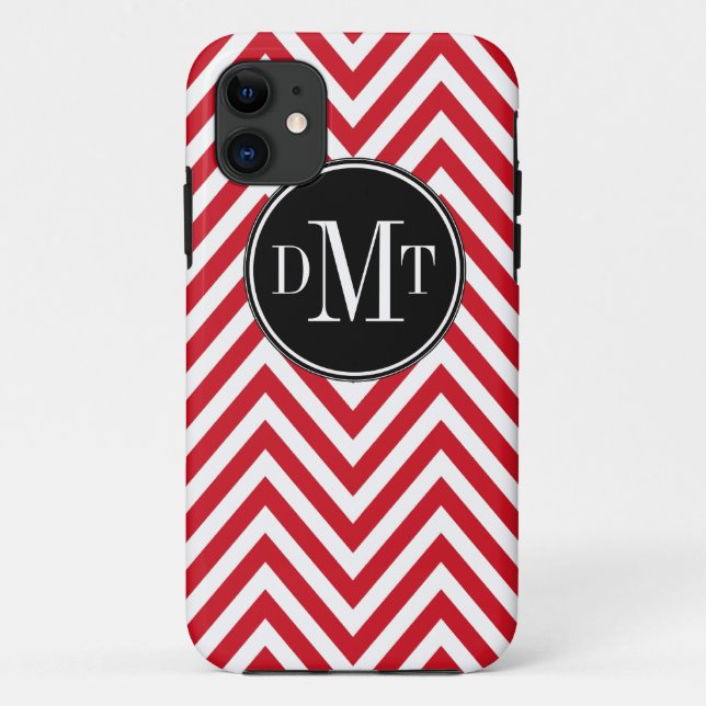 Coques Case-Mate iPhone Motif rouge de Chevron de monogramme de trois (Dos)