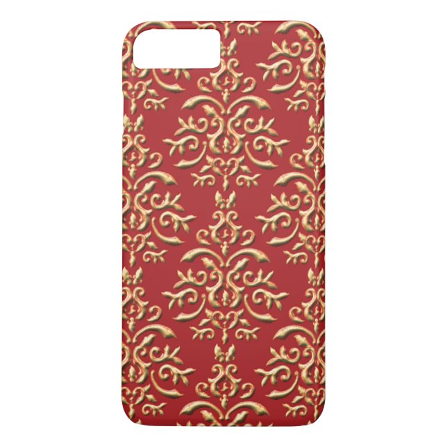 Coques Case-Mate iPhone Motif rouge de damassé d'or métallique (Dos)