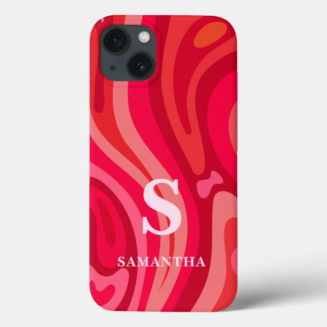 Coques Case-Mate iPhone Motif rouge rose monogramme (Verso)