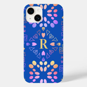 Coque Pour iPhone 14 Motif Royal Blue Monogram Rose Lilac