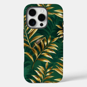 Coques iPhone 16 Pro Motif sans couture avec des fougères dorées