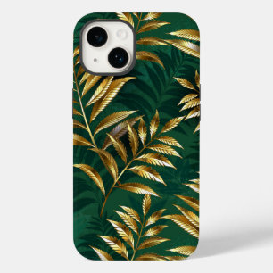 Coque Pour iPhone 14 Motif sans couture avec des fougères dorées