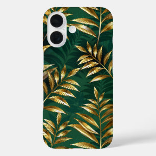 Coque Pour iPhone 16 Motif sans couture avec des fougères dorées