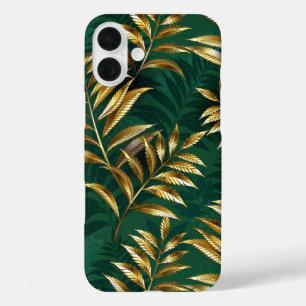 Coques iPhone 16 Plus Motif sans couture avec des fougères dorées