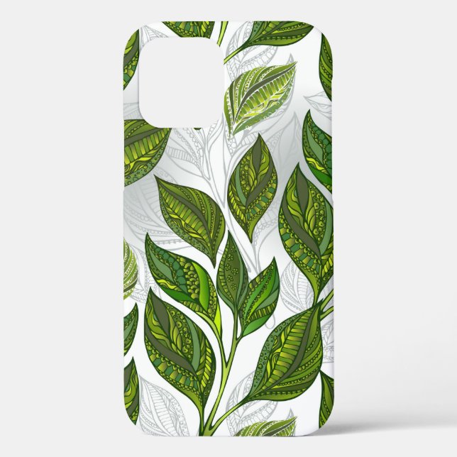Coques Case-Mate iPhone Motif sans couture avec Feuilles de thé vert (Verso)