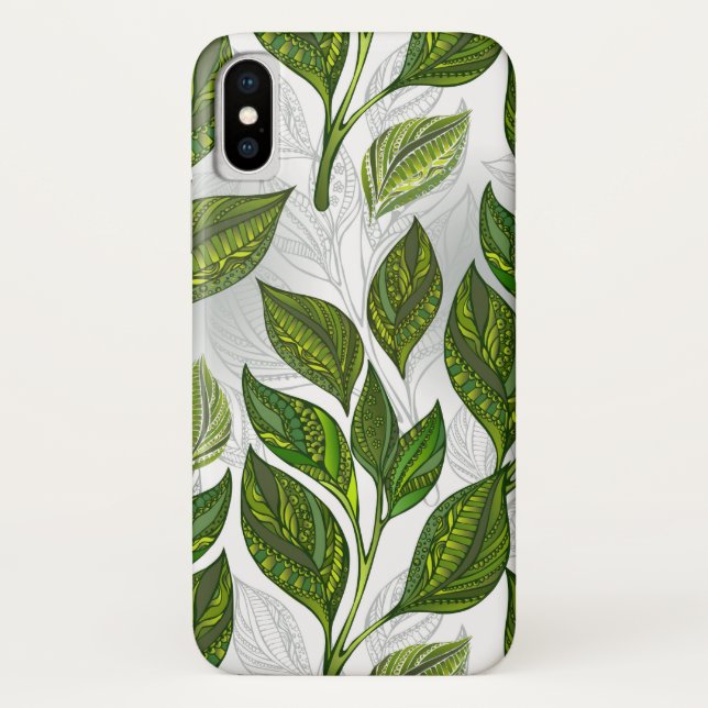 Coques Case-Mate iPhone Motif sans couture avec Feuilles de thé vert (Dos)