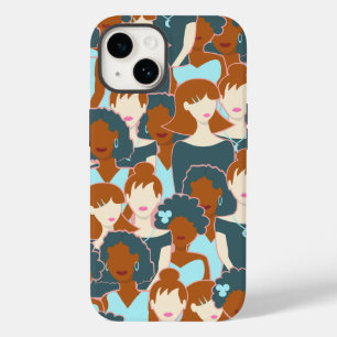 Coque Pour iPhone 14 Motif sans couture avec filles noires et blanches