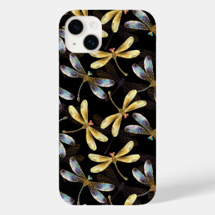 Coque Pour iPhone 14 Plus Motif sans couture avec libellules d'or