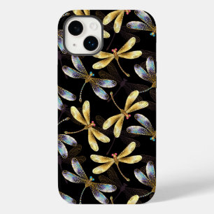 Coque Pour iPhone 14 Plus Motif sans couture avec libellules d'or