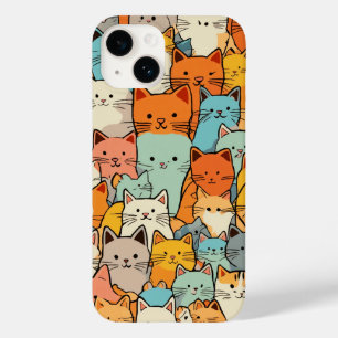 Coque Pour iPhone 14 Motif sans couture Cute Kawaii Chats Coque-Mate iP