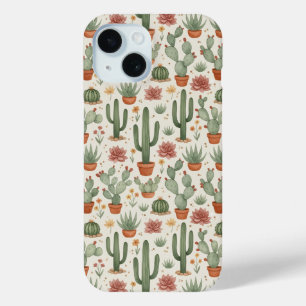 Coque Pour iPhone 15 Motif sans couture de cactus de désert succulent