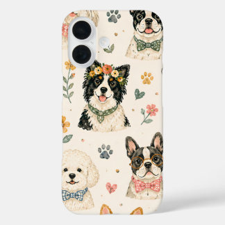 Coque Pour iPhone 16 Motif sans couture de chiot pastel | Tissu de chie