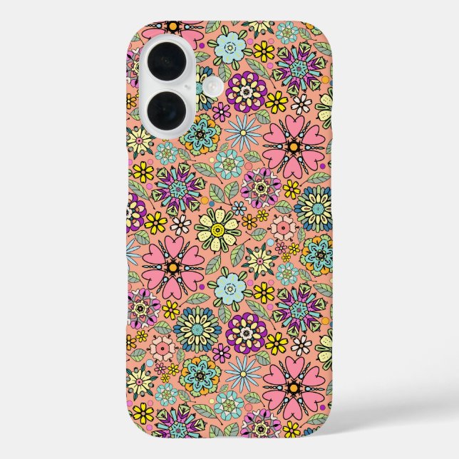 Coques Case-Mate iPhone Motif sans couture de couleurs de fleurs rétro de  (Verso)