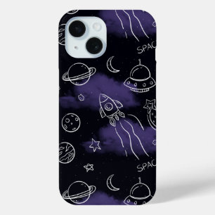 Coque Pour iPhone 15 Motif sans couture de l'espace extérieur violet fa