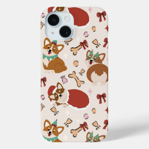 Coque Pour iPhone 15 Motif sans couture de Noël avec un Corgi mignon