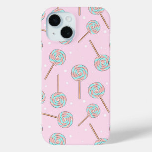 Coque Pour iPhone 15 Motif sans couture de sucette pastel rose mignonne