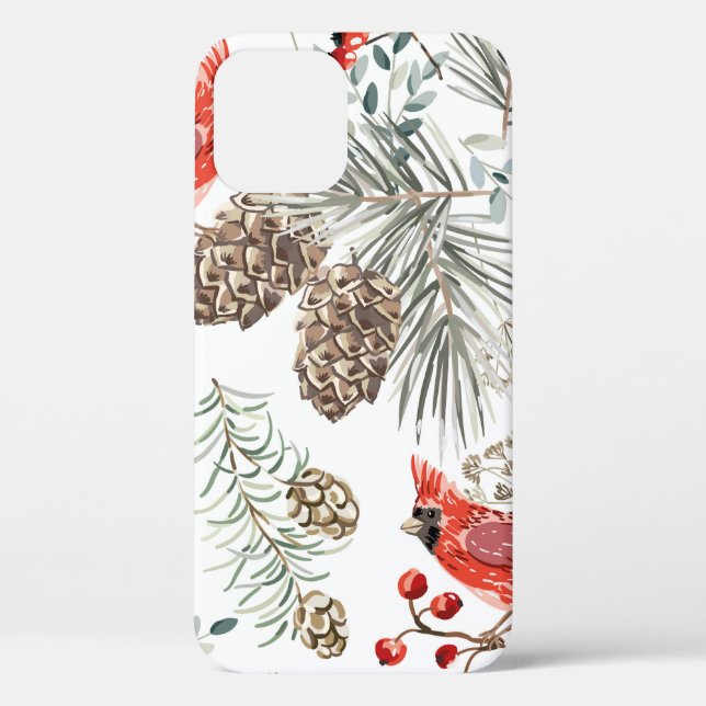Coques Case-Mate iPhone Motif sans soudure de Noël, oiseaux cardinaux, rou (Verso)