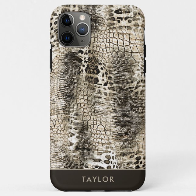 Coques Case-Mate iPhone Motif Snakeskin Brown neutre avec nom (Dos)