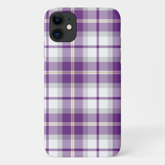 Coques Case-Mate iPhone Motif Tartan Plaid violet et blanc (Dos)
