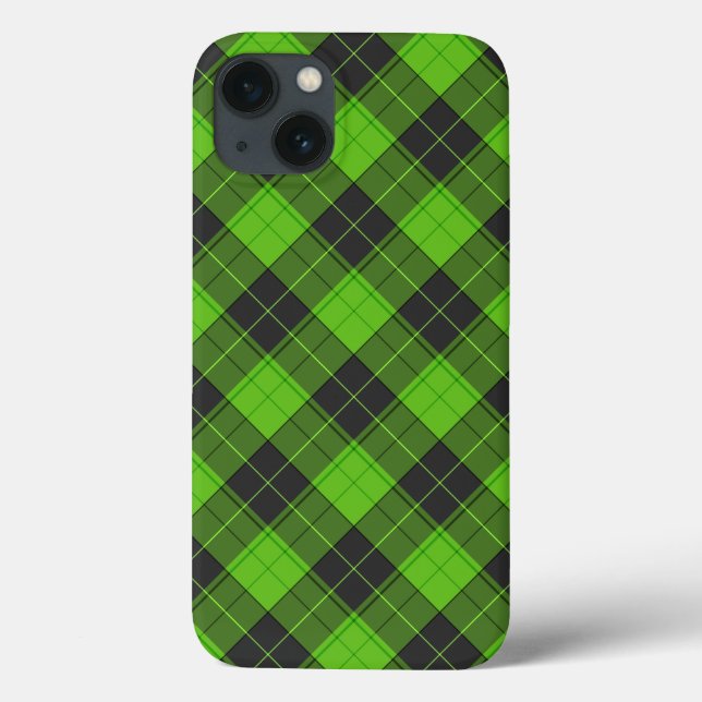 Coques Case-Mate iPhone Motif tartan simple en diagonale vert foncé (Verso)