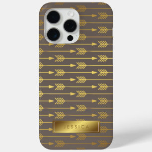 Coque iPhone 15 Pro Max Motif Taupe Faux Gold Foil Flèches