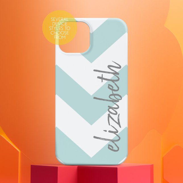 Coques Case-Mate iPhone Motif tendance Chevron avec nom - bleu pastel (Personalized Phone Case - Many Device Styles to Choose From)