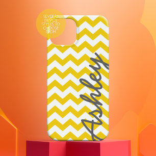 Coque Pour iPhone 15 Motif tendance Chevron avec nom - gris jaune