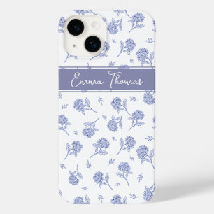 Coque Pour iPhone 14 Motif Toile Botanique d'Hortensia Bleu et Blanc 