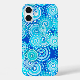 Coques iPhone 16 Plus Motif tourbillon fractal, bleu cobalt
