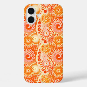 iPhone 16 Plus Case Motif tourbillon fractal, nuances de corail orange