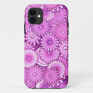 Coque iPhone 11 Motif tourbillon fractal, nuances de prune et de v