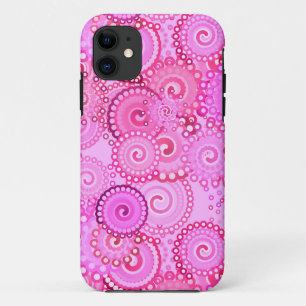 Coques Pour iPhone Motif tourbillon fractal, rose et fuchsia