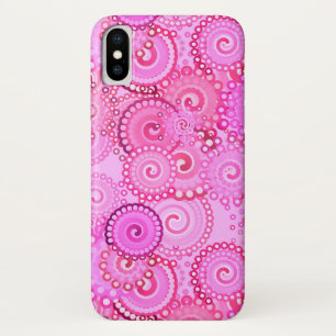 Coque iPhone X Motif tourbillon fractal, rose et fuchsia