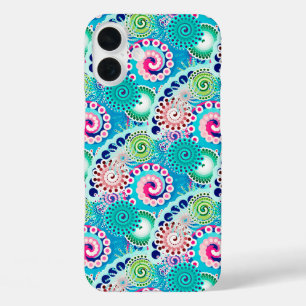 iPhone 16 Plus Case Motif tourbillon fractal, turquoise, rose, multi