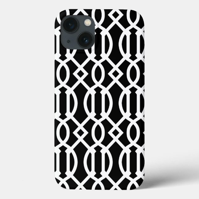 Coques Case-Mate iPhone Motif Trellis moderne noir et blanc (Verso)