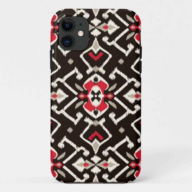 Coques Case-Mate iPhone Motif tribal d'ikat rouge noir géométrique chic (Dos)