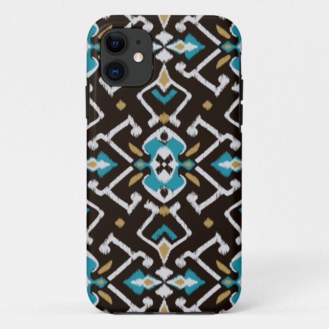 Coques Case-Mate iPhone Motif tribal d'ikat turquoise noir géométrique (Dos)