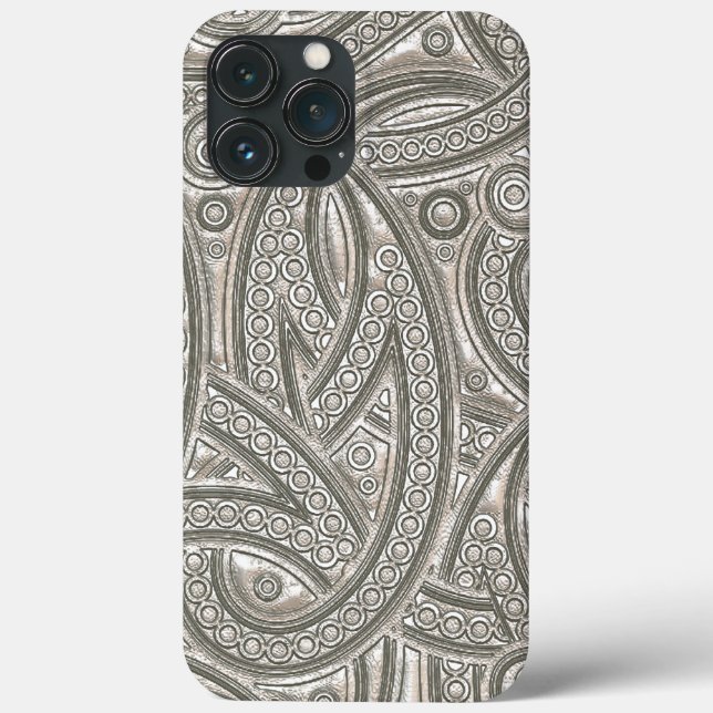 Coques Case-Mate iPhone Motif tribal Faux Silver Leather Chic Paisley (Verso)