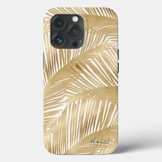 Coques Case-Mate iPhone Motif Tropical de feuille d'or moderne (Verso)